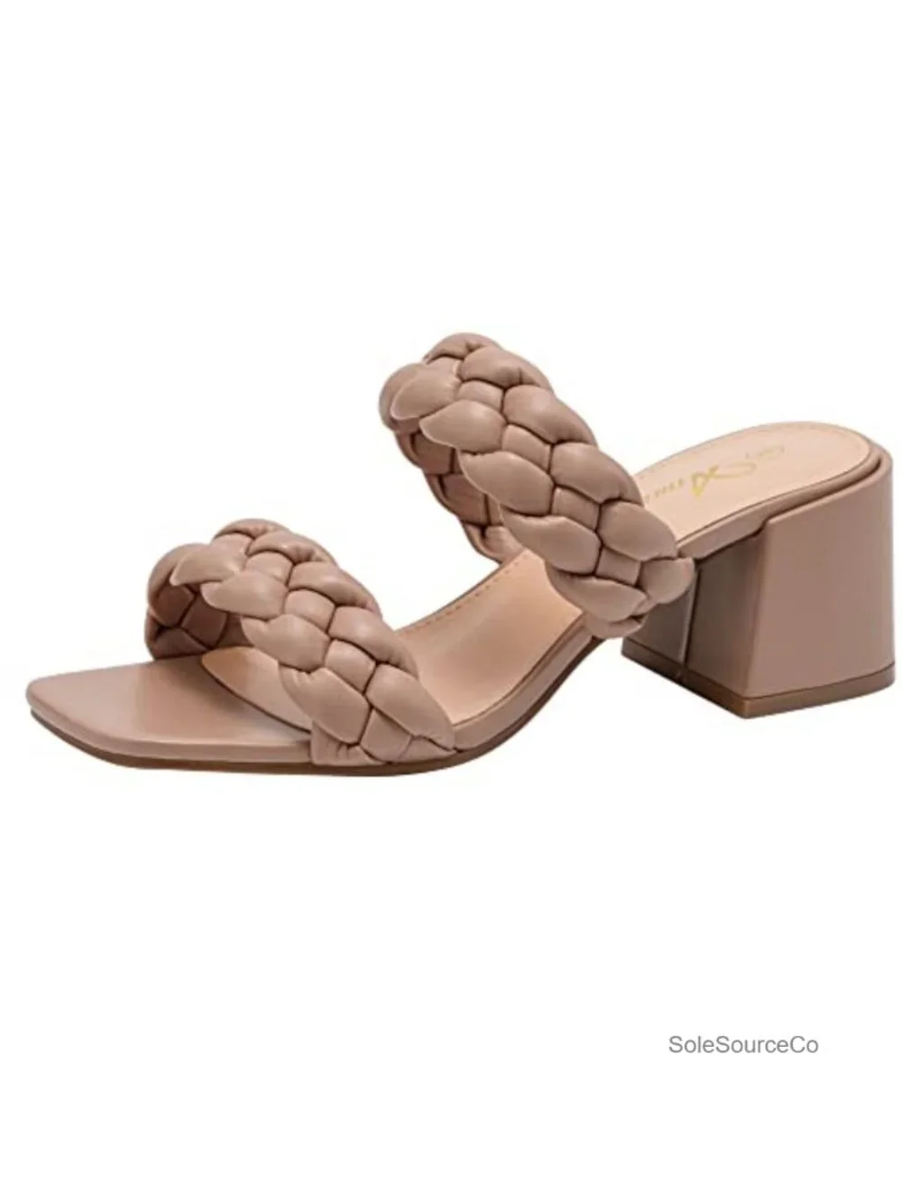Braided Heeled Sandals Strappy Square Open Toe Mules Slip On Block Heels